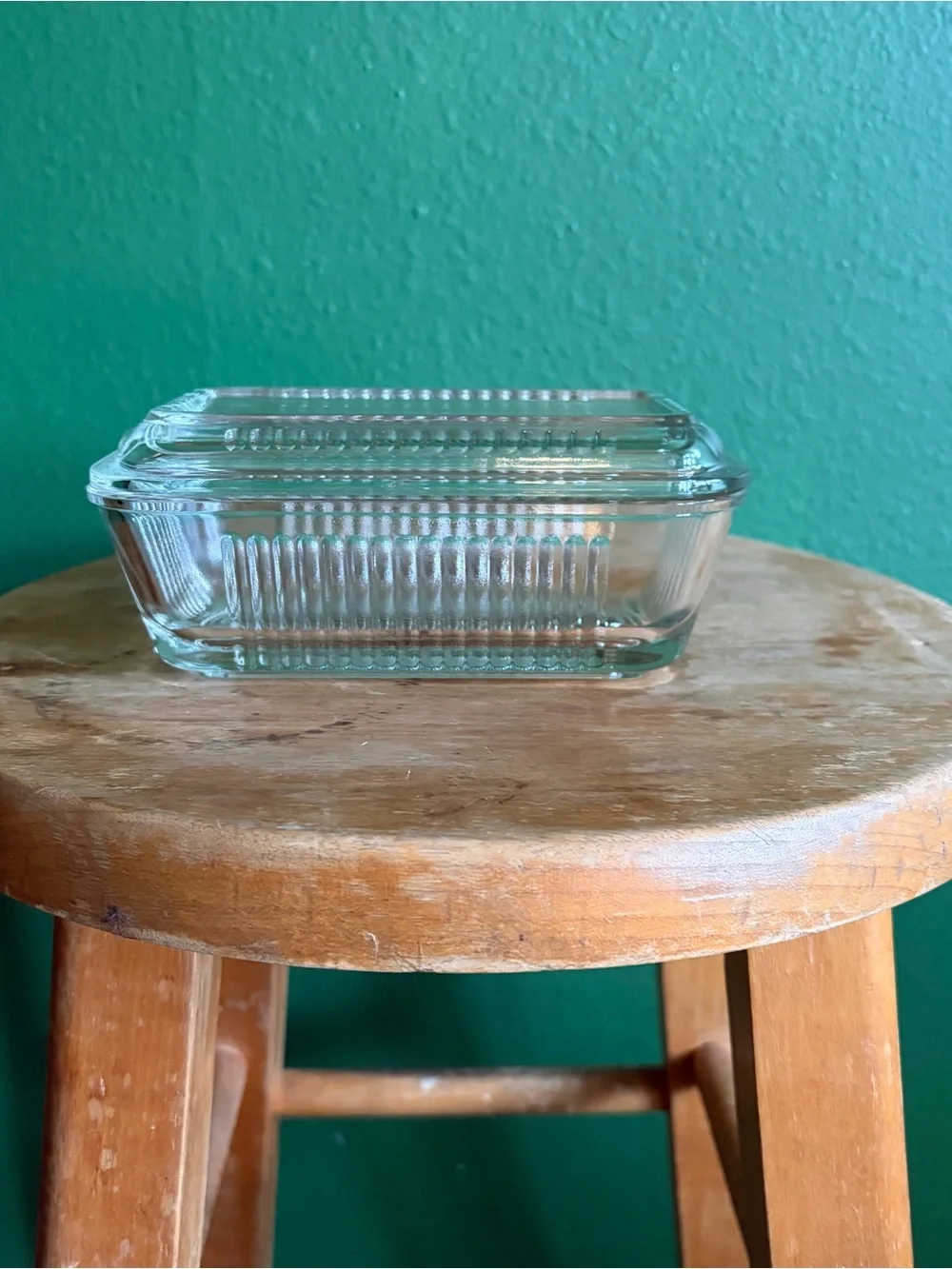 Vintage Paşabahçe Glass Ribbed Refrigerator Dish with Lid